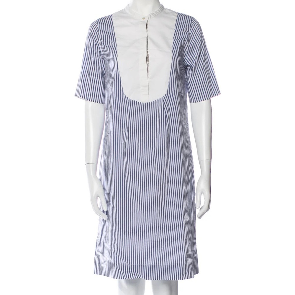 Tonet short sleeve striped‎ bib knee length Shirtdress crew neck Made in Italy